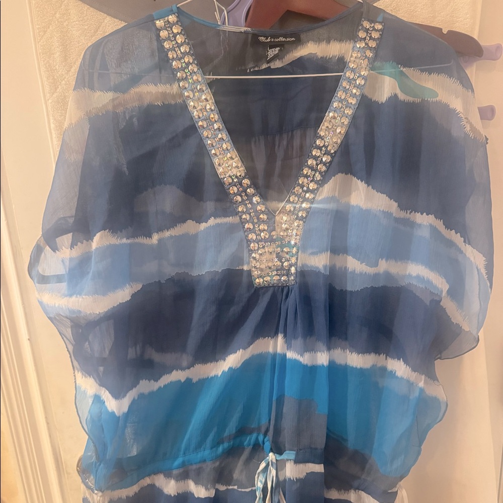 Neon tie-dye blue beach cover-up.